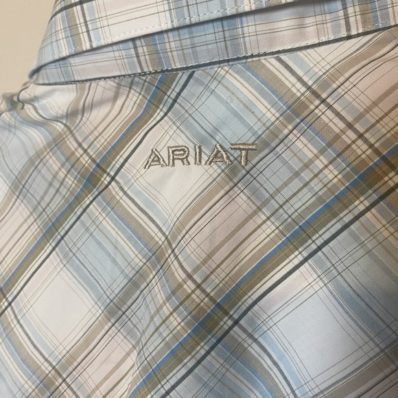 NWT Ariat Shirt Tan Blue Plaid Pearl Snap Button Up Western Pro Fit Mens XL - Picture 9 of 11